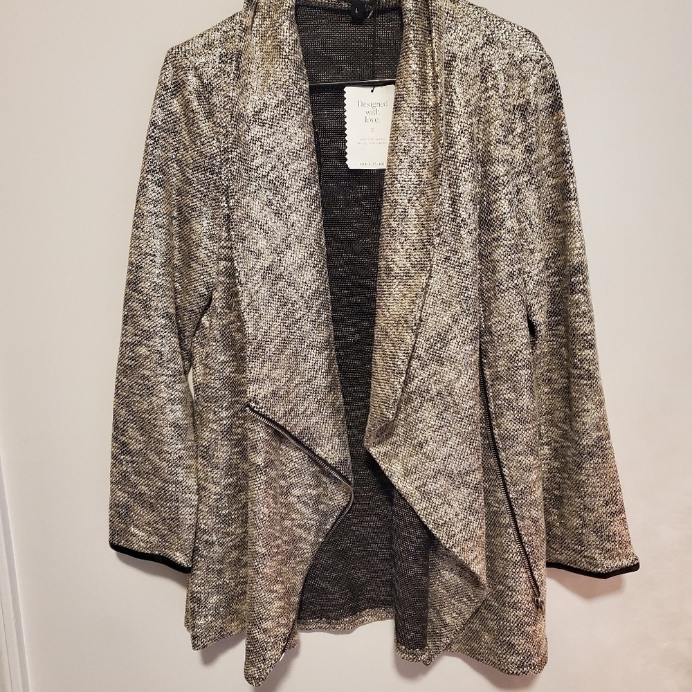 Stella and Dot Metallic Waterfall Zip Up Moto Style Blazer - Picture 2 of 11